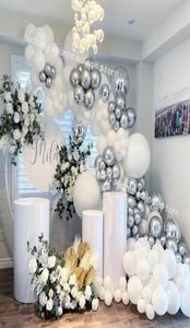 Décoration de fête 125pcs Ballon de mariage Garland Kit Silver White Chrome Globos 4d Ball Baby Shower Fond Wall Supplies92143233177921