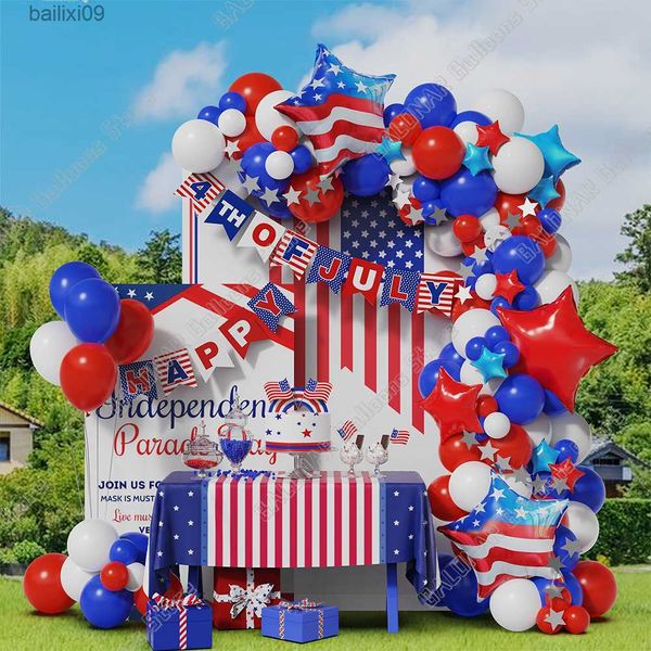 Décoration de fête 127pcs Kit d'arc de guirlande de ballons rouge blanc bleu pour les décorations de fête du jour de l'indépendance des États-Unis American 4th of July Air Globos T230522