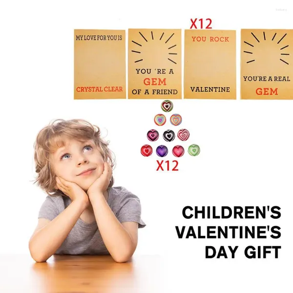 Décoration de fête 12pack Saint-Valentin Pierre de cristal en forme de coeur avec cartes Cadeau d'échange de Saint-Valentin pour enfants Classe École N R9f8