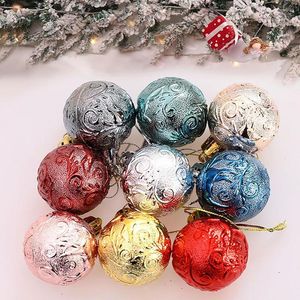 Decoración de fiesta 12 piezas / 1 caja Adornos de bolas de Navidad Color vibrante Brillo en polvo Navidad brillante con cuerda colgante para árbol