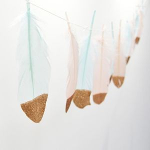 Feestdecoratie 12 stks 3M Feather Banners Rose Gold White Glitter Poeders Banner Wedding Baby Shower Girls Room