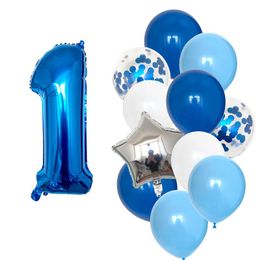 Decoración de fiesta, 12 Uds., globos de látex de papel de aluminio con número azul para niños, globo de cumpleaños de 1, 2, 3, 4, 5, 6, 7, 8 y 9 años