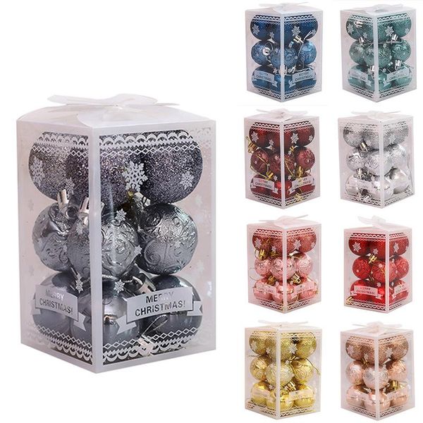 Decoración de fiestas 12 piezas/caja bolas de Navidad 2023 esferas múltiples colgantes de pino de color decoración del hogar