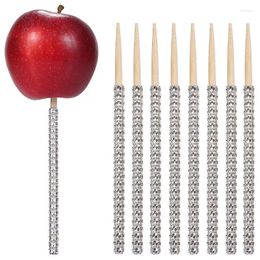 Décoration de fête 12pcs Candy Appl Sticks Bling Aple Caramel Applle Brochettes pointues Dessert Buffet Strass Alimentaire