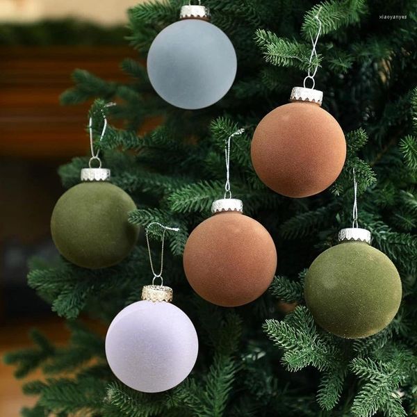 Decoración de fiesta 12 piezas Adornos de bolas de terciopelo navideño Conjunto de árbol de 6 cm con decoración de lazo colgante para el hogar