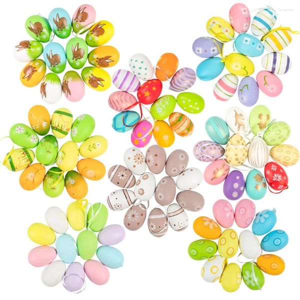 Décoration de fête 12 pièces oeufs de pâques maison suspendus pendentif ornements mousse colorée bricolage artisanat enfants cadeaux fournitures