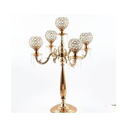 Party Decoratie 12 stks Europeaan Elegante Tall 5 Arms Wedding Gold Crystal Candelabra voor middelpunt Senyu1335 Drop Delivery Home Gar DHVQC