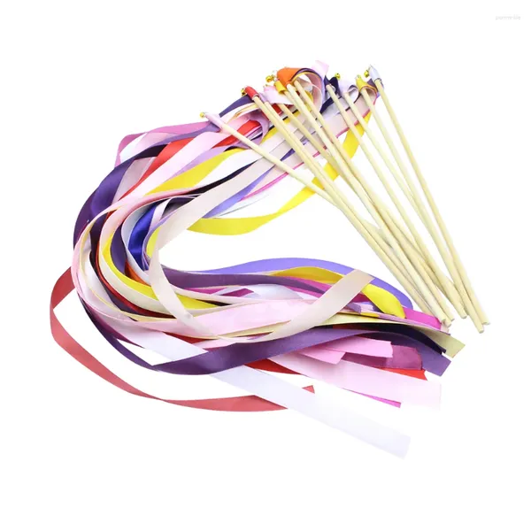 Décoration de fête 12pcs Fairy bâtons de conduite colorée de ruban coloré bandelles baguettes avec des cloches pour anniversaire de mariage pour l'anniversaire de mariage