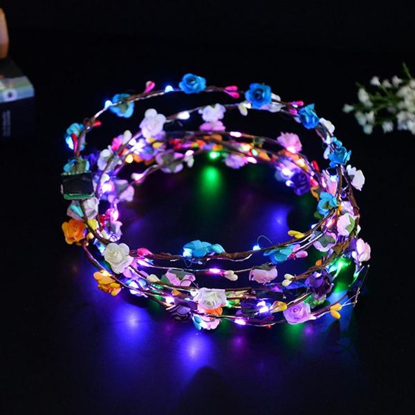 Décoration de fête 12 pièces couronne de fleurs lumière LED bandeau décoratif mode cheveux cerceau couronne anniversaire néon guirlandes pour filles femmes fête