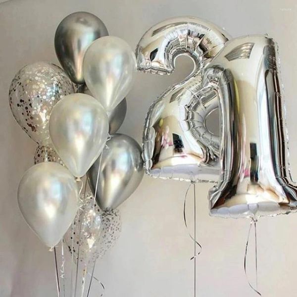 Décoration de fête 12pcs / lot 32 pouces Numéro Ballons en aluminium 16 18 20 25 30 ans pour enfants anniversaire Metal Silver Confetti Latex Globos