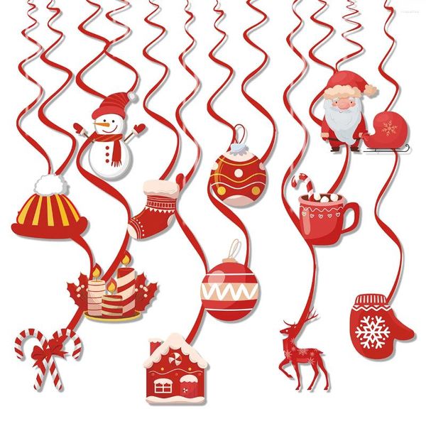 Decoración de fiesta 12pcs Feliz Navidad Colgantes en espiral Papel Elk Muñeco de nieve Tarjetas colgantes