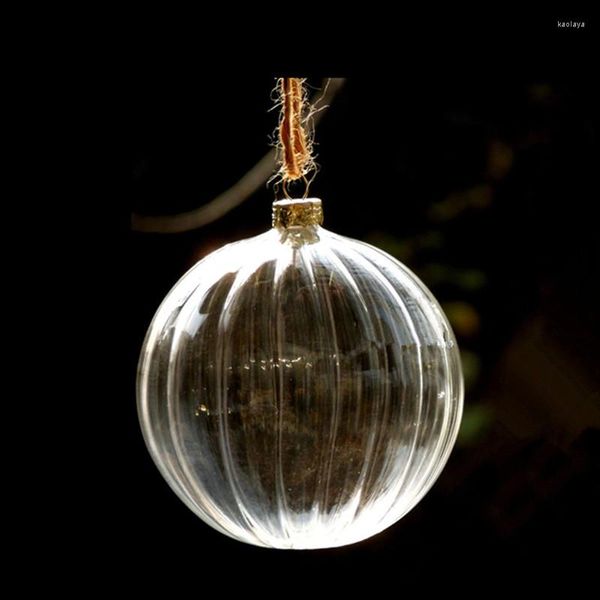 Decoración de fiesta, 12 unidades por paquete, diámetro de 8cm, globo de cristal colgante a rayas de tamaño pequeño, bola colgante de árbol transparente para el día de Navidad, Festival