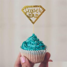 Feestdecoratie 12st Pack Gold Glitter Happy Dads Day Cupcake Toppers Dad Picks Love Cake Decorations Thema Mannen Verjaardag Drop Deli Dh8Jr