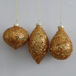 Feestdecoratie 12 stks/pack klein formaat gouden stuk ornamenten glazen hanger verschillende gevormde kerstboom decoratieve bol uien kegel druppel