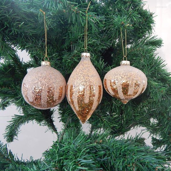 Décoration de fête 12pcs / pack Petite Taille Puces D'or Mini Perles Bâton Pendentif En Verre Arbre De Noël Suspendu Globe Oignon Cône À La Main Festival