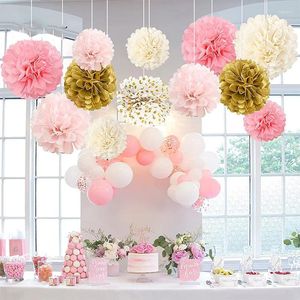 Décoration de fête 12pcs Decorations de fleurs en papier de soie en or rose Pom Pom pour le fiançailles Bandi-shower de baby shower décor décor