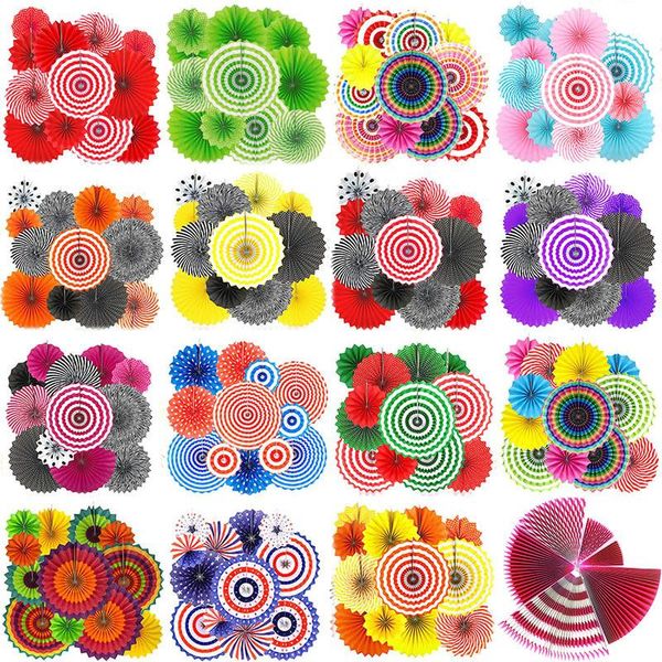 Décoration de fête 12pcs / Set Suspendu Cercle Papier Fan Coloré Mexicain Fiesta Carnaval Piheel Pour Anniversaire Mariage Toile De Fond DecorParty