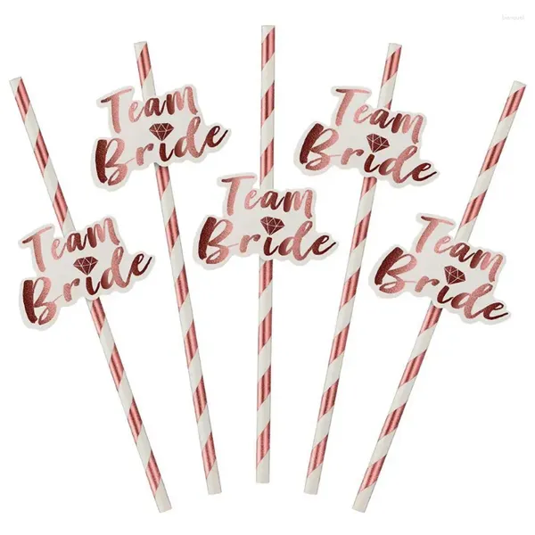 Décoration de fête 12pcs Équipe Bride Straws Lettre design Rose Golden Gilding Straight Po Access