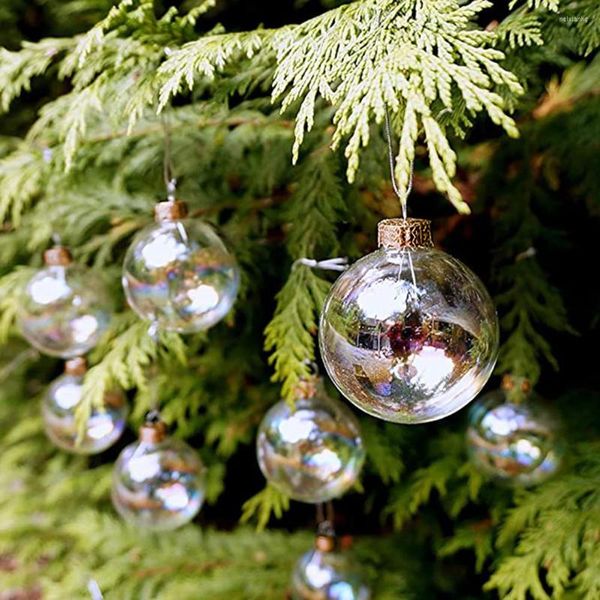 Décoration de fête 12x Clear Iridescent Glass Baubles Balls Arbre de Noël Ornement DIY DÉCOR 2022 NOEL HOME