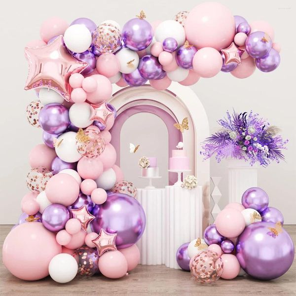 Décoration de fête 130pcs Balon rose Garland Purple Baby Shower Decorations For Girl with Butterfly Foil Balloons Anniversaire