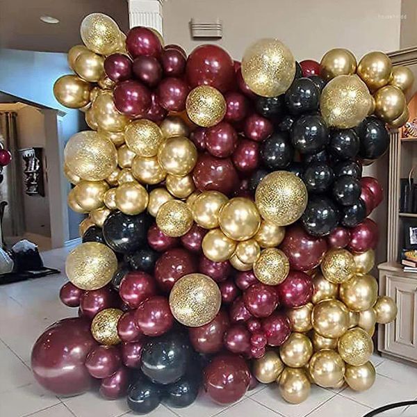 Décoration de fête 134pcs Black Gold Confetti Ballons Guirlande Arch Kit Ballon Bourgogne Anniversaire Douche Nuptiale Mariage Mariage