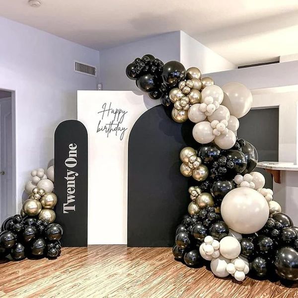 Décoration de fête 134pcs Ballon de sable blanc Arch Black Gold Hélium ballons Garland Kit Kids Anniversaire Mariage d'anniversaire Décor d'anniversaire