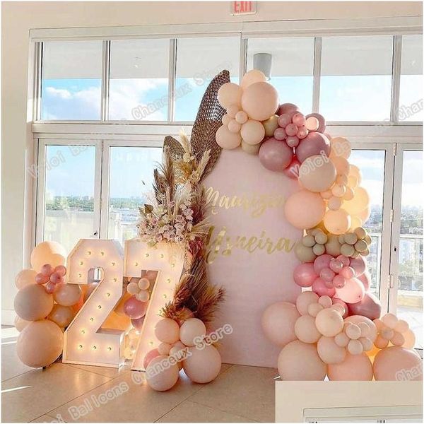 Décoration de fête 135pcs doublé abrico perle rose ballons guirlande kit décoration de mariage crème couleur pêche arc bébé douche anniversaire Dhk0A