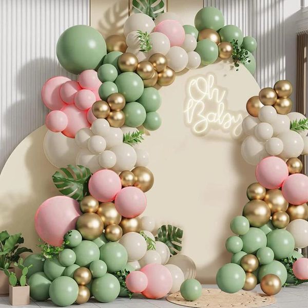 Décoration de fête 135pcs Olive vert rougir sable rose ballons blancs pour fille baby shower mariage anniversaire jungle safari décorations boisées