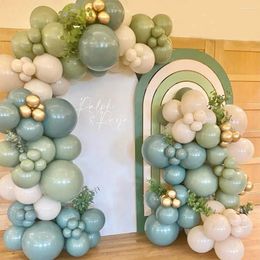 Décoration de fête 136pcs Ballon bleu vert poussiéreux Garland Arch Kit Sand Blancs beige blancs pour Boho Baby Bridal Shower Decorations de mariage