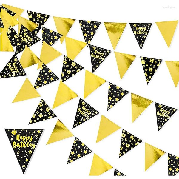 Décoration de fête 13 pieds feuille noire étoile d'or joyeux anniversaire bannière papier drapeau fanion guirlande Streamer fournitures pour enfants adultes