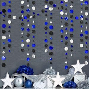 Feestdecoratie 13Ft Marineblauw Zwart Zilver Ruimte Verjaardag Cirkel Dots Garland Koninklijke Polka Streamer Jaarbenodigdheden