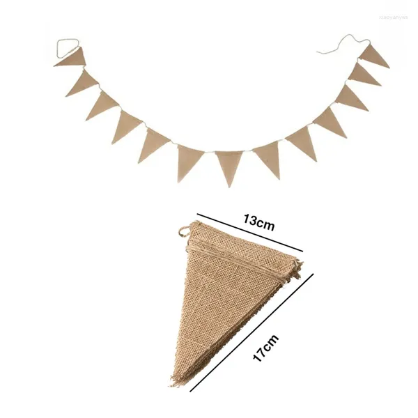 Decoración de fiestas 13 PPCS Natural Vintage Jute Burlap Banners Banners para boda Cumpleaños DIY Linen Pennant Banner Garland Flags