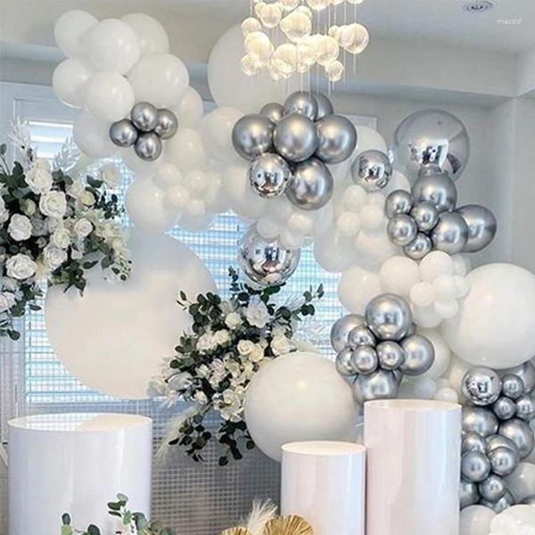 Décoration de fête 140pcs Bleu de mariage de mariage blanc Fimes de bébé shower de bébé Silver Holiday Célébration Ballon Garland Arch Kit