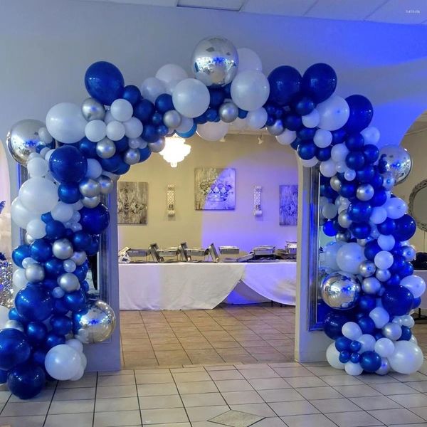 Decoración de fiestas 142pcs Blue White Balloon Garland Arching Juego para fiestas de cumpleaños Ceremonias de graduación en el hogar Decoraciones de fondo