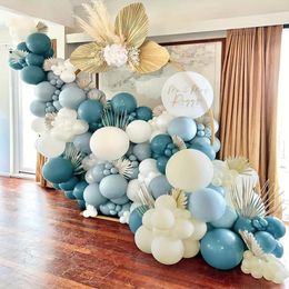 Décoration de fête 145pcs Kit de sable bleu poussiéreux Ballon Garland Arch Kit pour baby shower anniversaire mariage sexe révéler fond