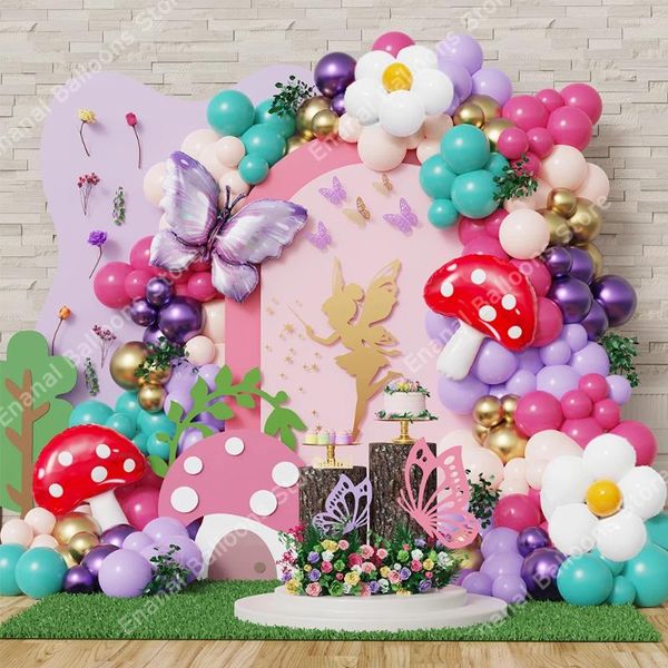 Décoration de fête 147pcs fée thème papillon ballon garland arc marguerite aluminiter forêt plante jardin anniversaire babyshower mariage déco