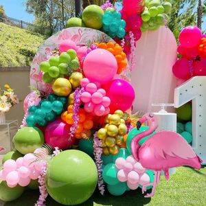 Decoración de fiesta 148 unids Flamingo Tropical Balloon Garland Kit Olive Green Rose Red Globos para Hawaiian Luau Boda Cumpleaños Baby Shower