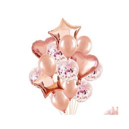Décoration de fête 14pcs Rose Gold Confetti Balloon sets Heart Star Foil pour le mariage Kids 1st Birthday Air Globos Supplies Drop Deved Dh96n