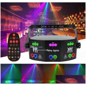 Décoration de fête 15 yeux éclairage laser RVB DMX512 lumières de scène stroboscopiques activées par le son DJ LED pour les fêtes disco bar anniversaire mariage Dh6Np
