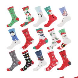 Décoration de fête 15 styles chaussettes de Noël coton dessin animé impression sport stretch bas hiver chaud cadeau fournitures drop del dhgarden dhl7e