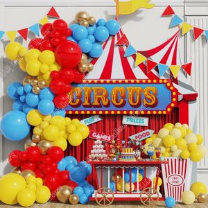 Décoration de fête 155pcs Carnaval Cirque Ballon Garland Arch Kit Jaune Rouge Bleu Latex Ballon Baby Shower Premier Anniversaire Décor Air Globos