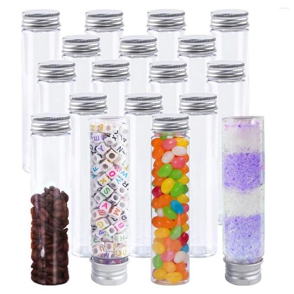 Décoration de fête 15pcs 110 ml Tube à essai en plastique tubes plats transparents avec capuchons à vis pour décor de haricots à bonbon