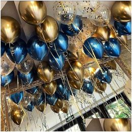 Feestdecoratie 15 stks goud blauw metalen latex ballonnen verjaardagsdecoraties kinderen chroom ballon confetti bruiloft decor drop levering dhbvp