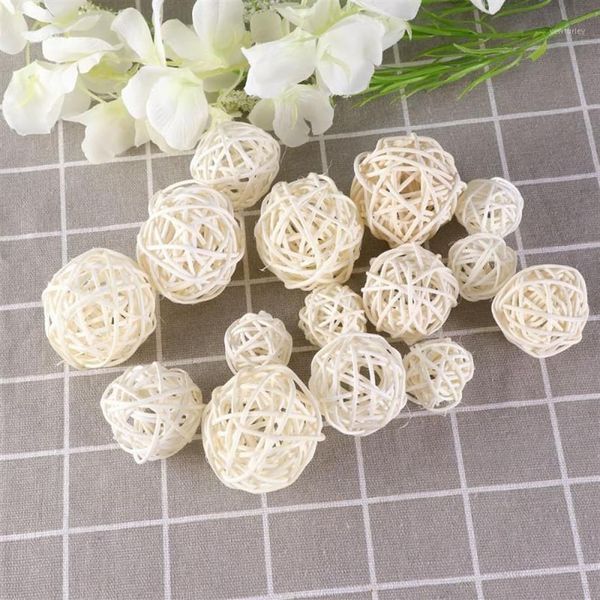 Décoration de fête 15pcs boule de rotin en osier mariage Noël suspendu Ry Mobiles 3cm 4cm 5cm White254U