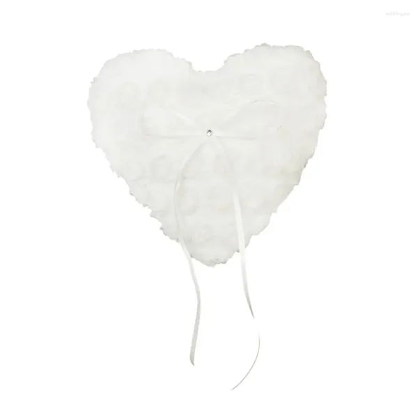 Décoration de fête 15x17cm coeur oreiller dentelle fleur décorée mariée mariage cérémonie poche anneau porteur coussin avec ruban de satin