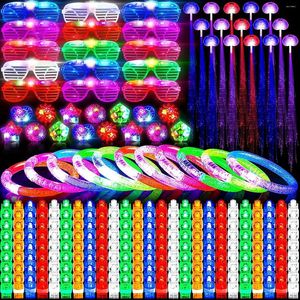Décoration de fête 160 pcs brillent dans les fournitures sombres LED Light Up Toys Glasss Scluffage Ring Jelly Favors Bulk for Kids Adults