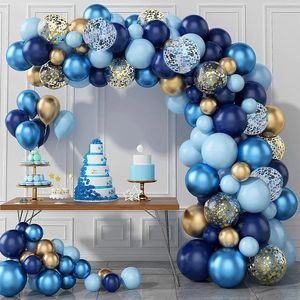 Decoración de fiestas 161pcs Kit de arco de globo azul reutilizable Light and Metallic Gold Garland Fondo para Baby Shower Boda