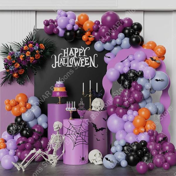 Décoration de fête 162 pièces Halloween noir violet ballons guirlande arc Kit chauve-souris autocollant effrayant anniversaire décor joyeux toile de fond