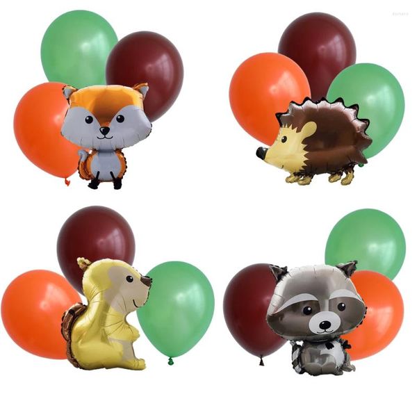 Decoración de fiestas 16pcs Hedgehog Raccoon Squirrel Animal Foil Globos Bosque Bosque Cumpleaños Baby Shower Jungle Toy Globos