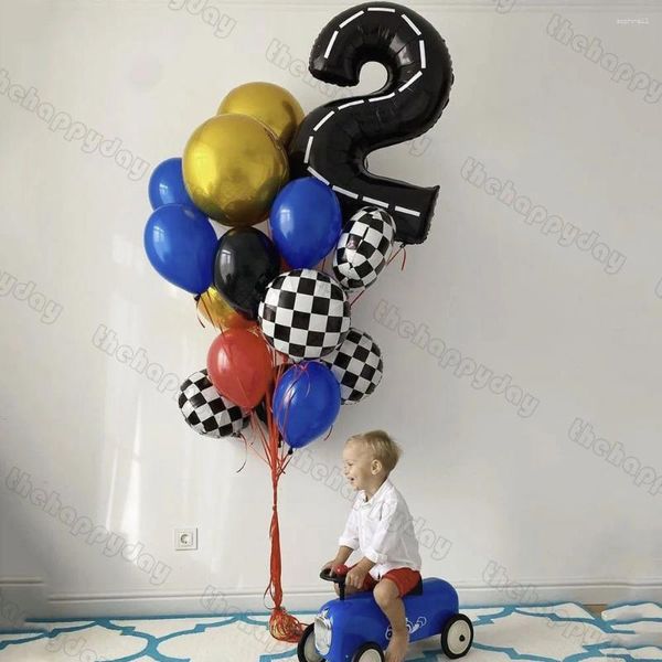 Décoration de fête 16pcs ballons d'anniversaire de voiture de course ensemble rapide deux 40 pouces numéro de piste de course ballon bébé douche garçons enfants 1er décor